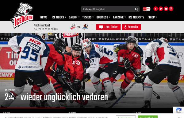 Vorschau von www.icetigers-nuernberg.de, Nürnberg Ice Tigers