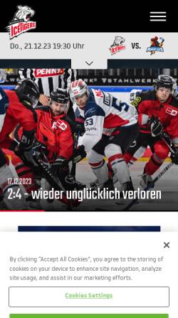 Vorschau der mobilen Webseite www.icetigers-nuernberg.de, Nürnberg Ice Tigers