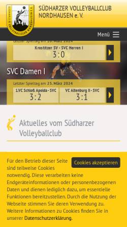 Vorschau der mobilen Webseite www.svc-online.de, Südharzer Volleyballclub Nordhausen e.V.