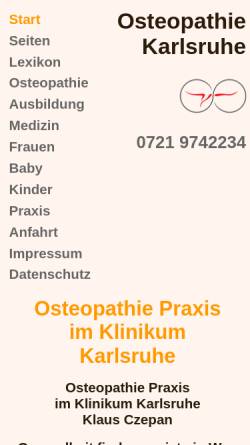 Vorschau der mobilen Webseite osteo-info.de, Osteopathie Praxis im Klinikum Karlsruhe
