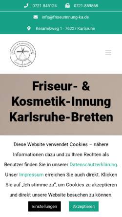 Vorschau der mobilen Webseite www.friseurinnung-ka.de, Friseur- und Kosmetik-Innung Karlsruhe-Bretten