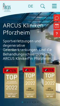 Vorschau der mobilen Webseite www.sportklinik.de, Arcus Sportklinik