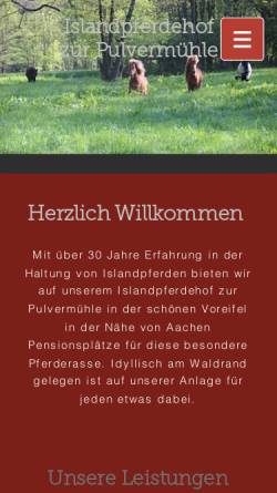 Vorschau der mobilen Webseite islandpferdehof-zur-pulvermuehle.de, Islandpferdegestüt Roetgen
