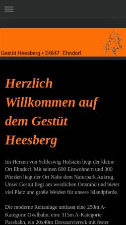 Vorschau der mobilen Webseite www.heesberg.de, Islandpferdezucht vom Heesberg