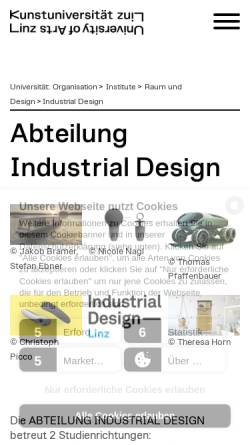 Vorschau der mobilen Webseite www.ufg.ac.at, Studienrichtung Industrial Design