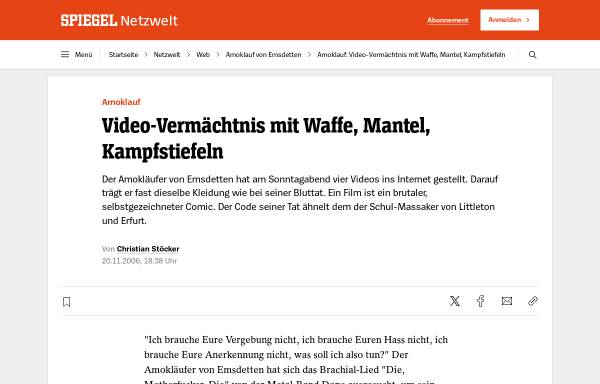 Vorschau von www.spiegel.de, SPIEGEL Online: Video-Vermächtnis mit Waffe, Mantel, Kampfstiefeln