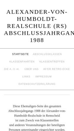 Vorschau der mobilen Webseite www.avh-abschlussjahrgang1988.de, Remscheid - Alexander-von-Humboldt Realschule