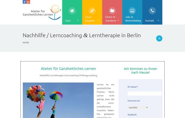Vorschau von www.nachhilfeberlin.net, Atelier für Ganzheitliches Lernen