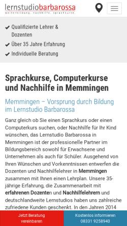 Vorschau der mobilen Webseite www.lernstudio-barbarossa.de, Lernstudio Barbarossa, Inh. Ulrike Haltenberger