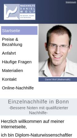 Vorschau der mobilen Webseite www.bonner-nachhilfe.de, Nachhilfe Daniel Wolf, Bonn
