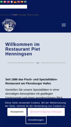 Vorschau der mobilen Webseite www.restaurant-piet-henningsen.de, Restaurant Piet Henningsen