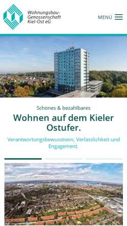 Vorschau der mobilen Webseite www.wbg-kiel-ost.de, Wohnungsbau-Genossenschaft Kiel-Ost eG
