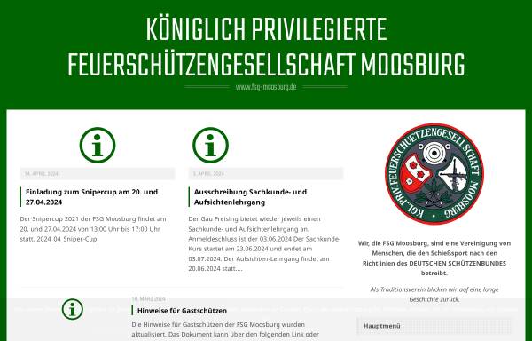 Vorschau von www.fsg-moosburg.de, Königlich privilegierte Feuerschützengesellschaft Moosburg e.V.