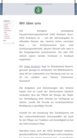 Vorschau der mobilen Webseite www.hsg-ansbach.de, Königlich privilegierte Hauptschützengesellschaft 1462 Ansbach
