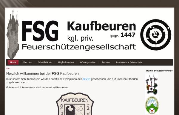 Vorschau von www.fsg-kaufbeuren.de, Königlich privilegirte Feuerschützengesellschaft Kaufbeuren 1447