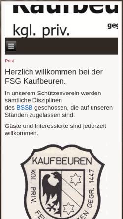 Vorschau der mobilen Webseite www.fsg-kaufbeuren.de, Königlich privilegirte Feuerschützengesellschaft Kaufbeuren 1447