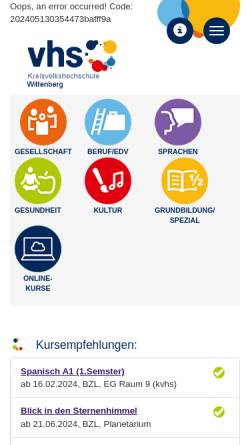 Vorschau der mobilen Webseite www.kvhs.bzl-wb.de, Kreisvolkshochschule Wittenberg