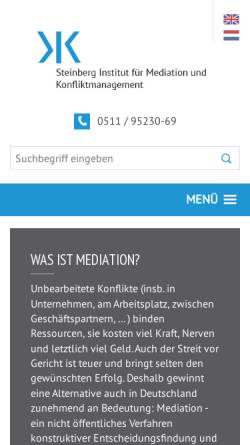 Vorschau der mobilen Webseite www.steinberg-mediation-hannover.de, Steinberg Institut für Mediation und Konfliktmanagement (SIMK) - Prof. Dr. iur. Thomas Trenczek