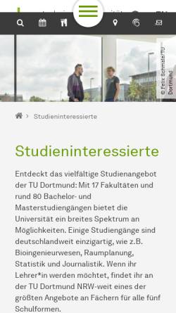 Vorschau der mobilen Webseite www.tu-dortmund.de, SchnupperUni
