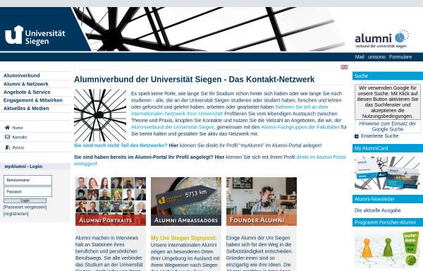 Vorschau von www.alumni.uni-siegen.de, Alumniverbund der Universität Siegen