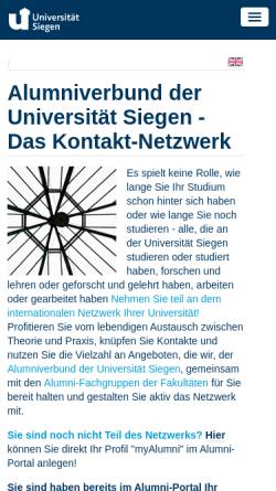 Vorschau der mobilen Webseite www.alumni.uni-siegen.de, Alumniverbund der Universität Siegen