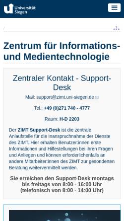 Vorschau der mobilen Webseite www.zimt.uni-siegen.de, Zentrum für Informations- und Medientechnologie (ZIMT)
