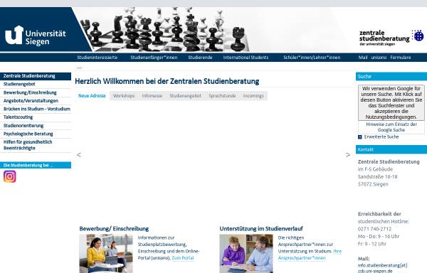 Vorschau von www.studienberatung.uni-siegen.de, Zentrale Studienberatungsstelle (ZSB) der Universität Siegen