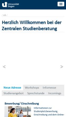 Vorschau der mobilen Webseite www.studienberatung.uni-siegen.de, Zentrale Studienberatungsstelle (ZSB) der Universität Siegen