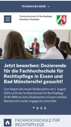 Vorschau der mobilen Webseite www.fhr.nrw.de, Fachhochschule für Rechtspflege NRW Bad Münstereifel