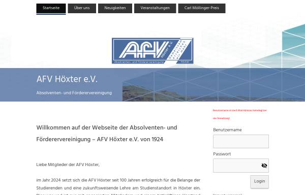 Vorschau von www.afv-hx.de, Absolventen- und Fördevereinigung - AFV Höxter e.V.
