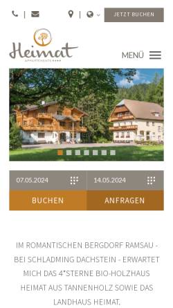 Vorschau der mobilen Webseite www.app-heimat.at, Holzappartementhaus Heimat