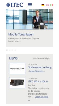 Vorschau der mobilen Webseite www.itec-audio.com, ITEC Tontechnik u. Industrieelektronik GmbH