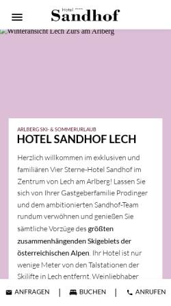 Vorschau der mobilen Webseite www.sandhof.at, Hotel Sandhof