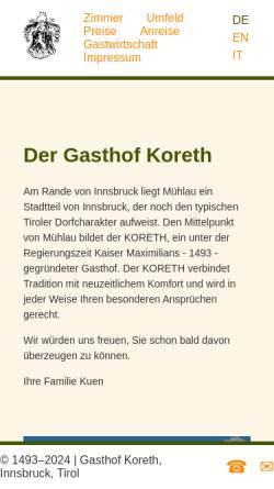 Vorschau der mobilen Webseite www.gasthof-koreth.at, Familiengasthof Koreth