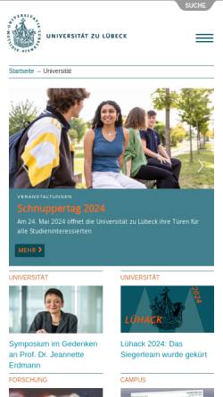 Vorschau der mobilen Webseite www.uni-luebeck.de, Universität zu Lübeck