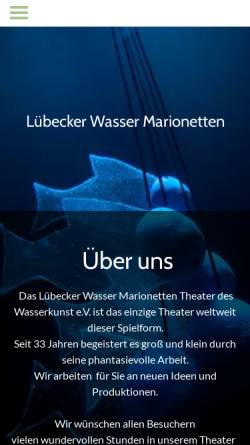 Vorschau der mobilen Webseite www.wassertheater.de, Lübecker Unterwasser-Marionettentheater