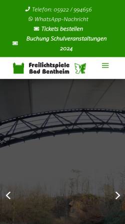Vorschau der mobilen Webseite www.freilichtspiele-badbentheim.de, Freilichtspiele Bad Bentheim e.V.