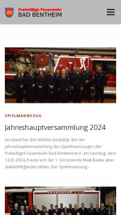Vorschau der mobilen Webseite www.feuerwehr-badbentheim.de, Freiwillige Feuerwehr Bad Bentheim