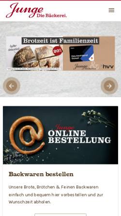 Vorschau der mobilen Webseite www.stadtbaeckerei.de, Konditorei Junge GmbH & Co. KGaA