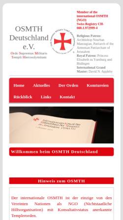 Vorschau der mobilen Webseite www.osmth-international.de, Ordo Supremus Militaris Templi Hierosolymitani Großpriorat Deutschland