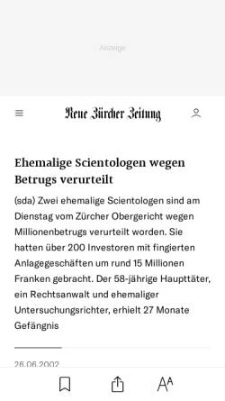 Vorschau der mobilen Webseite www.nzz.ch, Neue Zürcher Zeitung