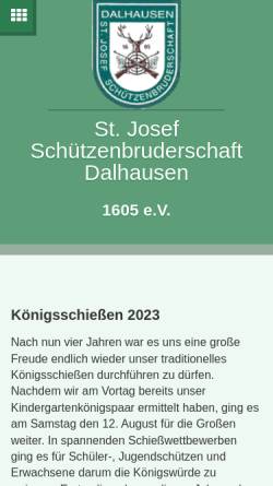 Vorschau der mobilen Webseite www.schuetzenbruderschaft-dalhausen.de, Sankt Josef Schützenbruderschaft von 1605 Dalhausen e.V.