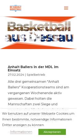Vorschau der mobilen Webseite www.bc-anhalt.de, Basketball Club Anhalt e.V.