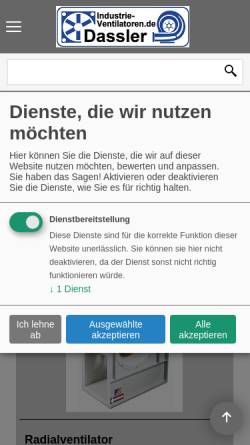 Vorschau der mobilen Webseite www.dasslerventilatoren.info, Dassler GmbH