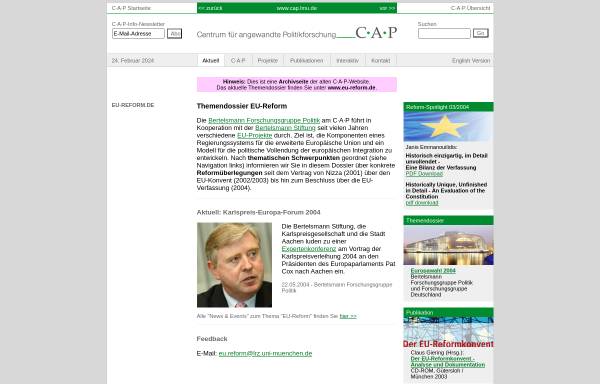 Vorschau von www.cap.lmu.de, Webprojekt EU-Reform des CAP