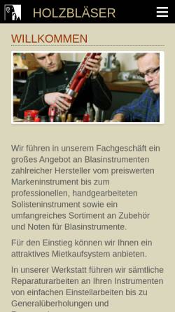 Vorschau der mobilen Webseite www.holzblaeser.com, Die Holzbläser, Musikinstrumente und Zubehör GmbH