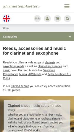 Vorschau der mobilen Webseite www.klarinettenblaetter.de, Klarinettenblaetter, Heiko Frosch