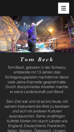 Vorschau der mobilen Webseite www.tombeck.ch, Rent-A-Rhythm, Tom Beck