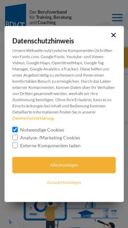 Vorschau der mobilen Webseite www.bdvt.de, Berufsverband der Verkaufsförderer und Trainer e.V. BDVT