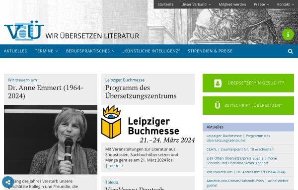 Vorschau von www.literaturuebersetzer.de, VdÜ - Verband deutschsprachiger Übersetzer literarischer und wissenschaftlicher Werke